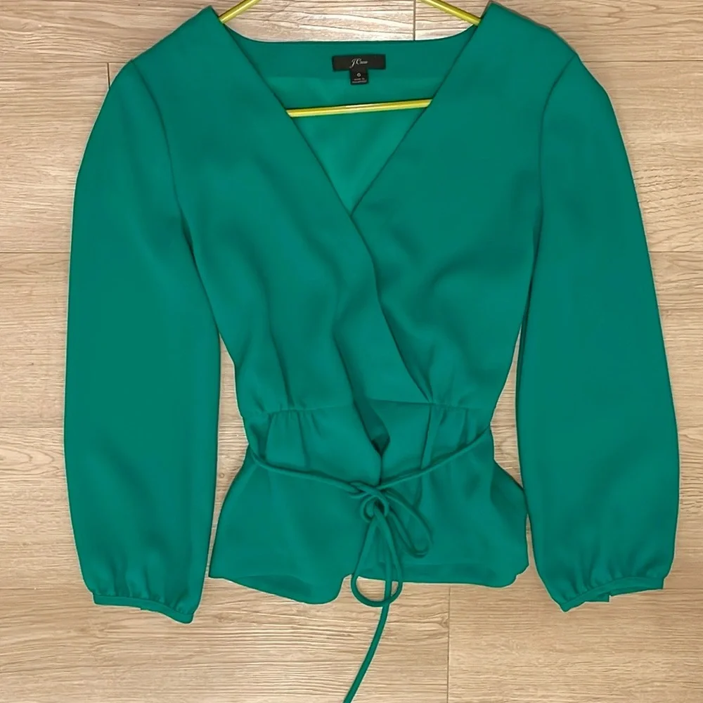 J. Crew Green Faux Wrap Top Size 6 - Picture 3 of 13